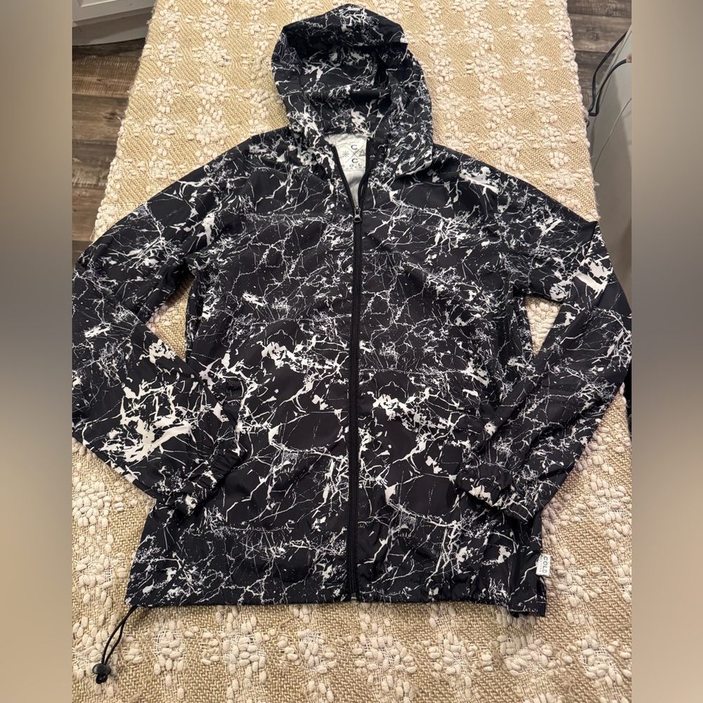 Cold Culture Windbreaker Jacket Black White Marble Print Full Zip Hooded  Small